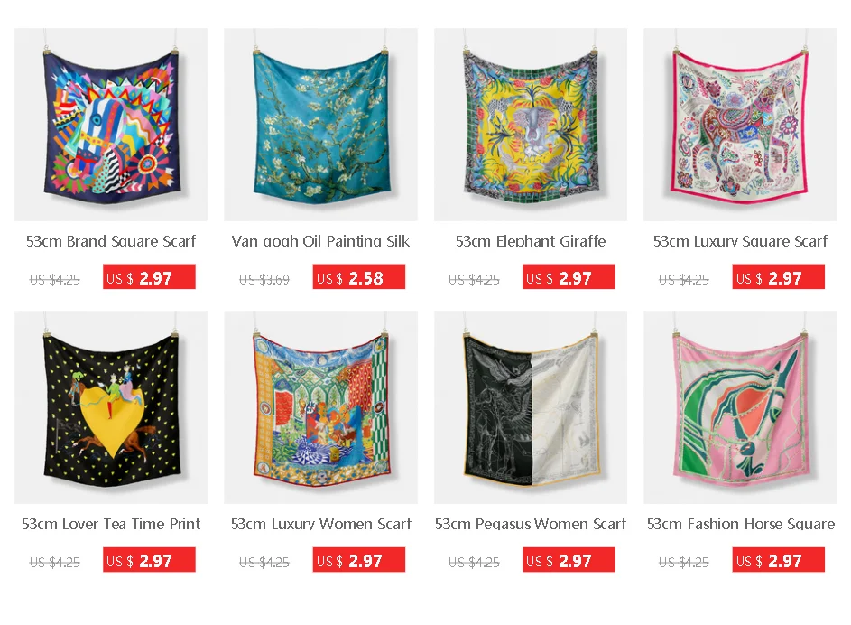53cm Elephant Giraffe Zebra Square Scarf Brand Design Horse Luxury Silk Women Scarf Bandana Headband Fashion Hijab Neckerchief