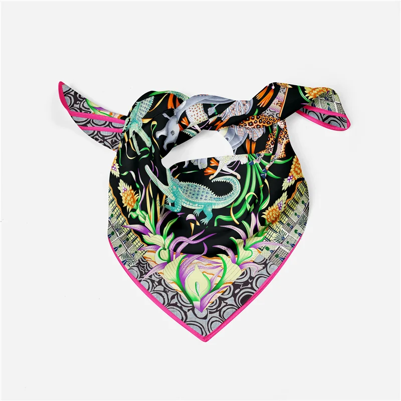 53cm Elephant Giraffe Zebra Square Scarf Brand Design Horse Luxury Silk Women Scarf Bandana Headband Fashion Hijab Neckerchief