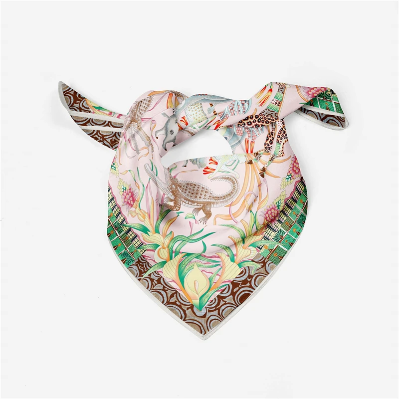 53cm Elephant Giraffe Zebra Square Scarf Brand Design Horse Luxury Silk Women Scarf Bandana Headband Fashion Hijab Neckerchief