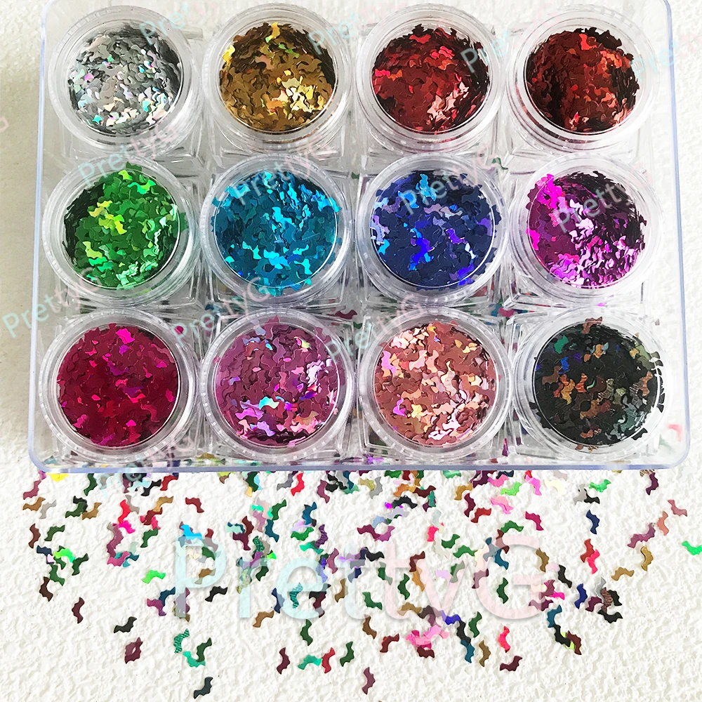 PrettyG 1 Box 5mm Halloween Laser Black Color Bat Shape Size Shape Glitter Sequins For DIY Art Makeup Decoration Accessories.