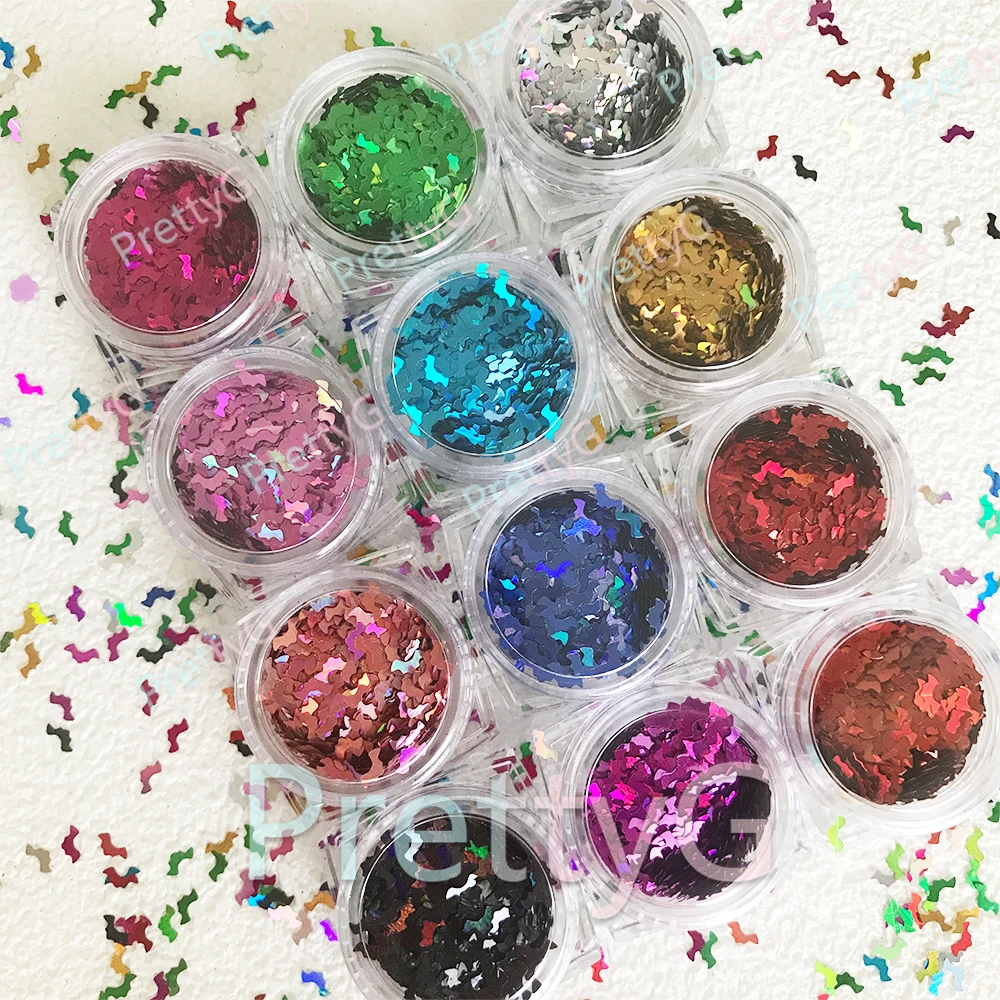 PrettyG 1 Box 5mm Halloween Laser Black Color Bat Shape Size Shape Glitter Sequins For DIY Art Makeup Decoration Accessories.