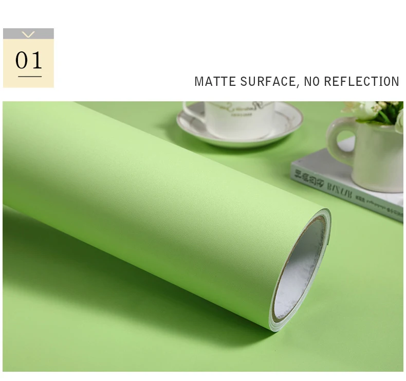 PVC Pure Color Matte Wallpaper Self-Adhesive Bedroom Waterproof Moistureproof Sticker Furniture Desktop Cabinet Renovation Film