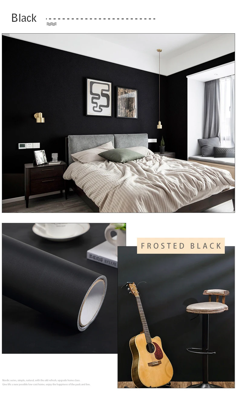 PVC Pure Color Matte Wallpaper Self-Adhesive Bedroom Waterproof Moistureproof Sticker Furniture Desktop Cabinet Renovation Film