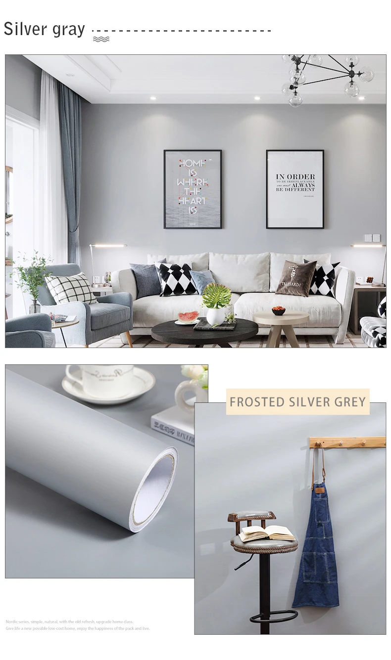 PVC Pure Color Matte Wallpaper Self-Adhesive Bedroom Waterproof Moistureproof Sticker Furniture Desktop Cabinet Renovation Film