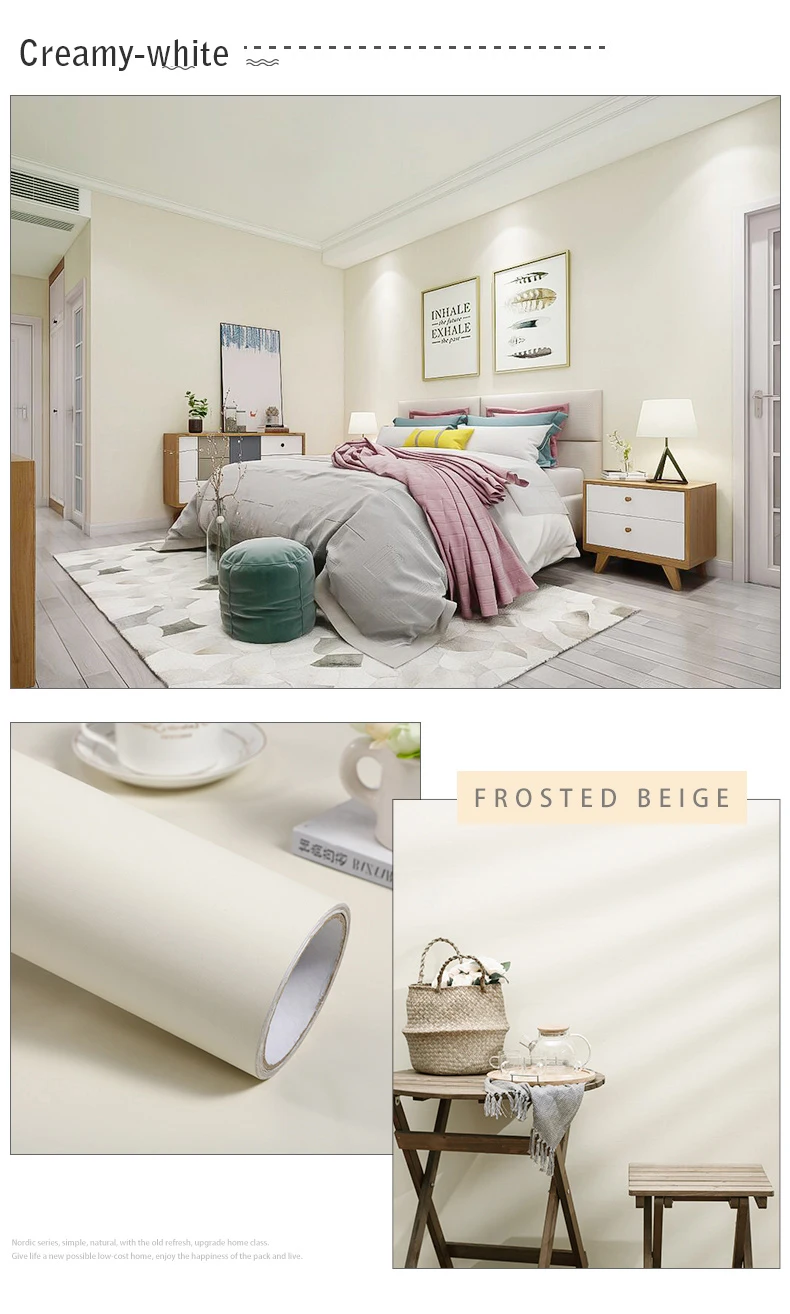 PVC Pure Color Matte Wallpaper Self-Adhesive Bedroom Waterproof Moistureproof Sticker Furniture Desktop Cabinet Renovation Film