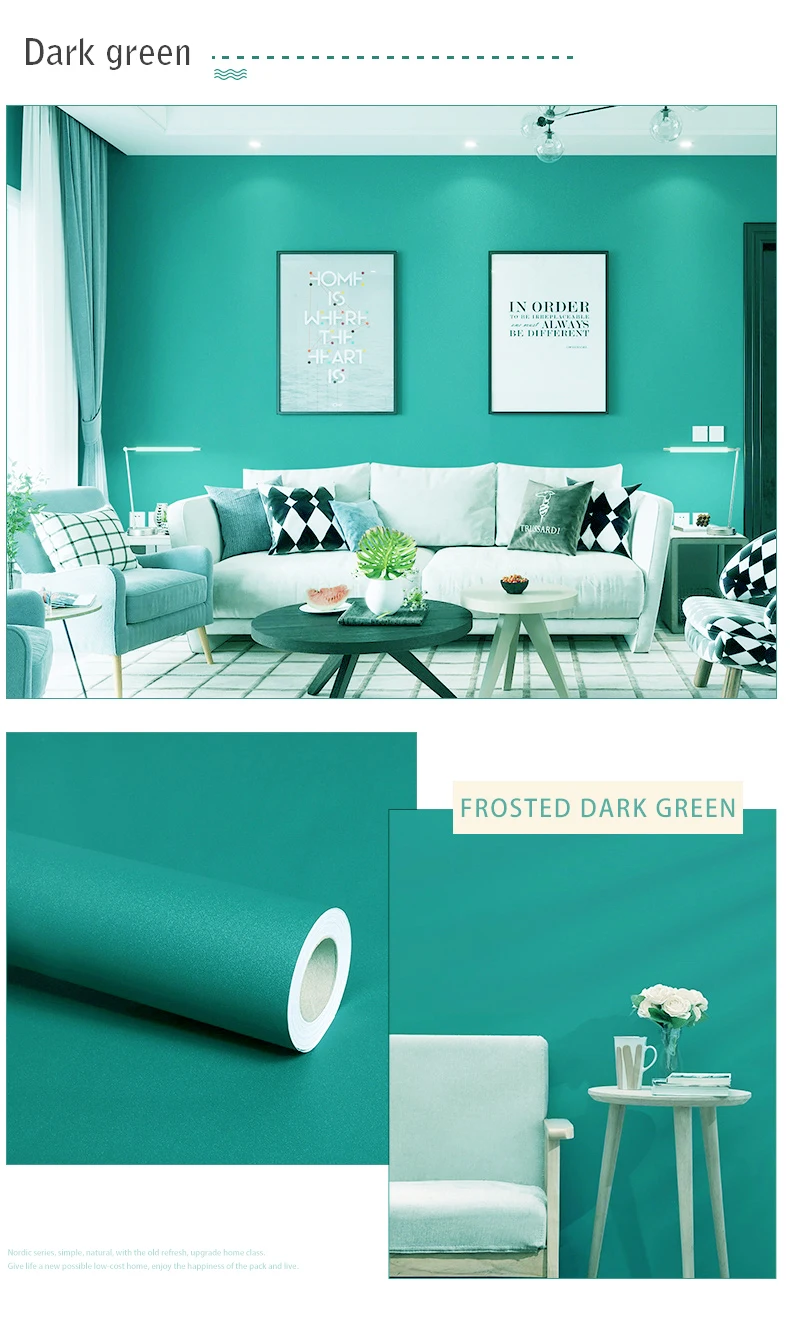 PVC Pure Color Matte Wallpaper Self-Adhesive Bedroom Waterproof Moistureproof Sticker Furniture Desktop Cabinet Renovation Film