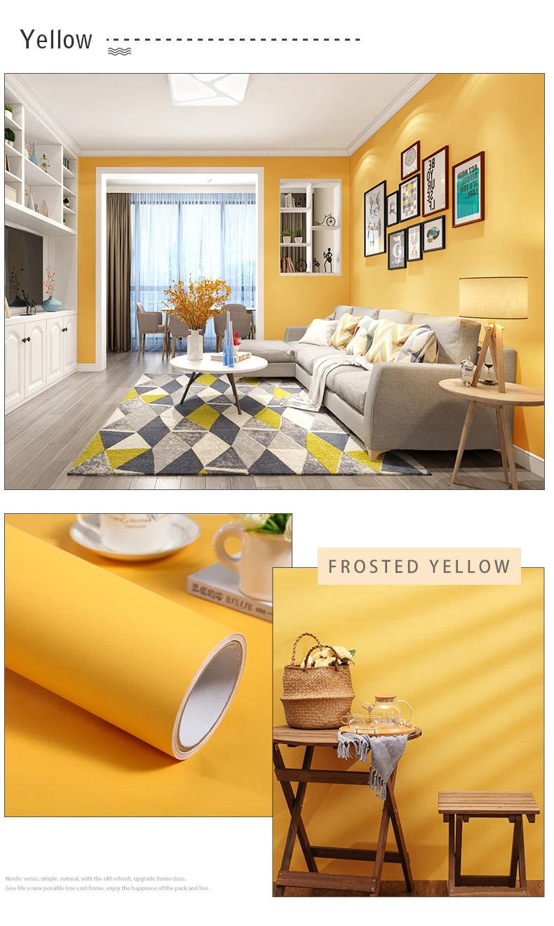 PVC Pure Color Matte Wallpaper Self-Adhesive Bedroom Waterproof Moistureproof Sticker Furniture Desktop Cabinet Renovation Film