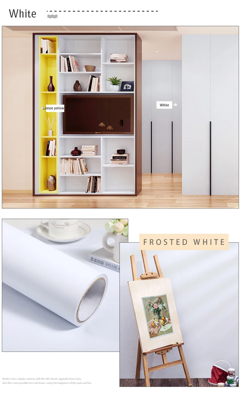 PVC Pure Color Matte Wallpaper Self-Adhesive Bedroom Waterproof Moistureproof Sticker Furniture Desktop Cabinet Renovation Film