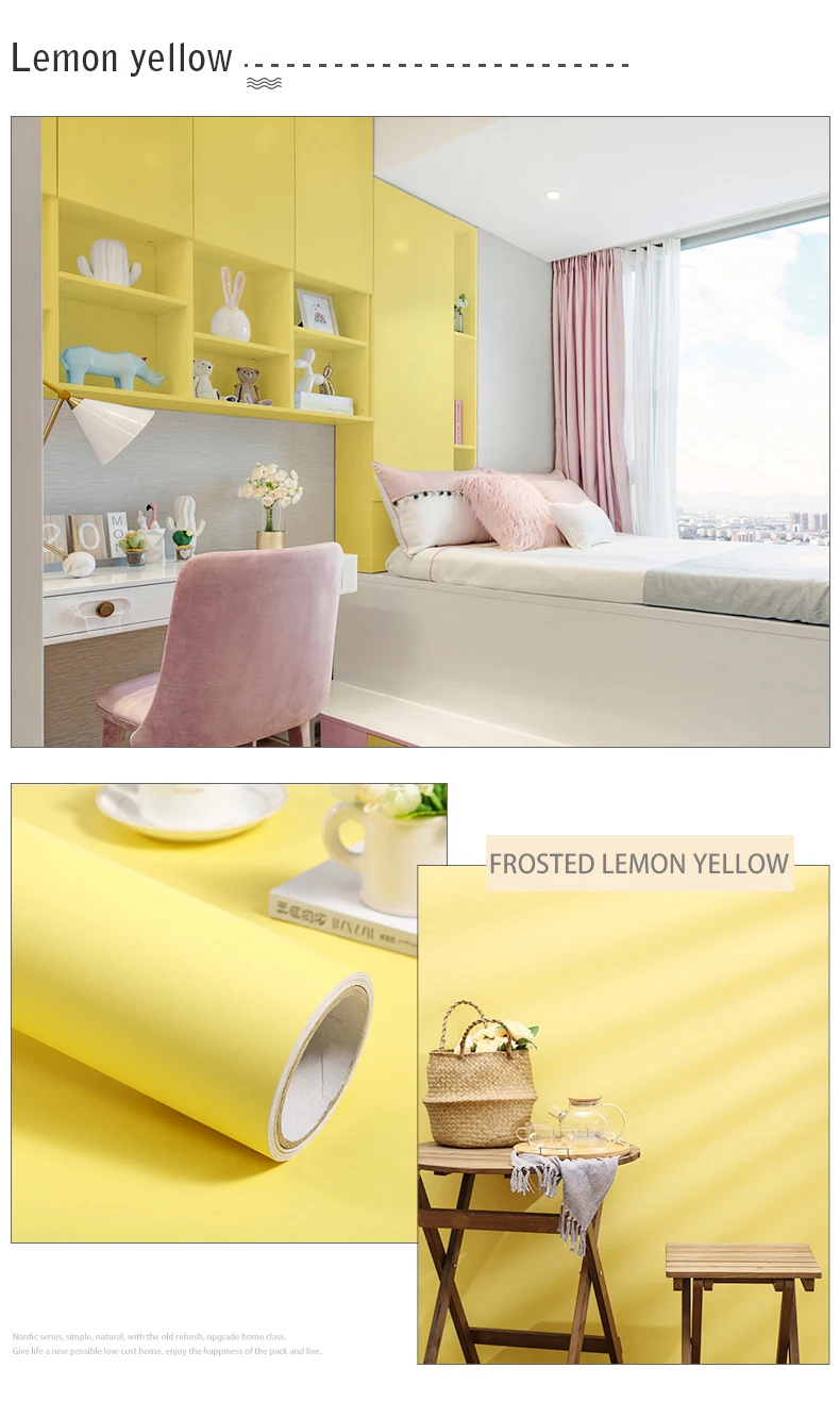 PVC Pure Color Matte Wallpaper Self-Adhesive Bedroom Waterproof Moistureproof Sticker Furniture Desktop Cabinet Renovation Film