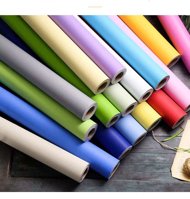 PVC Pure Color Matte Wallpaper Self-Adhesive Bedroom Waterproof Moistureproof Sticker Furniture Desktop Cabinet Renovation Film