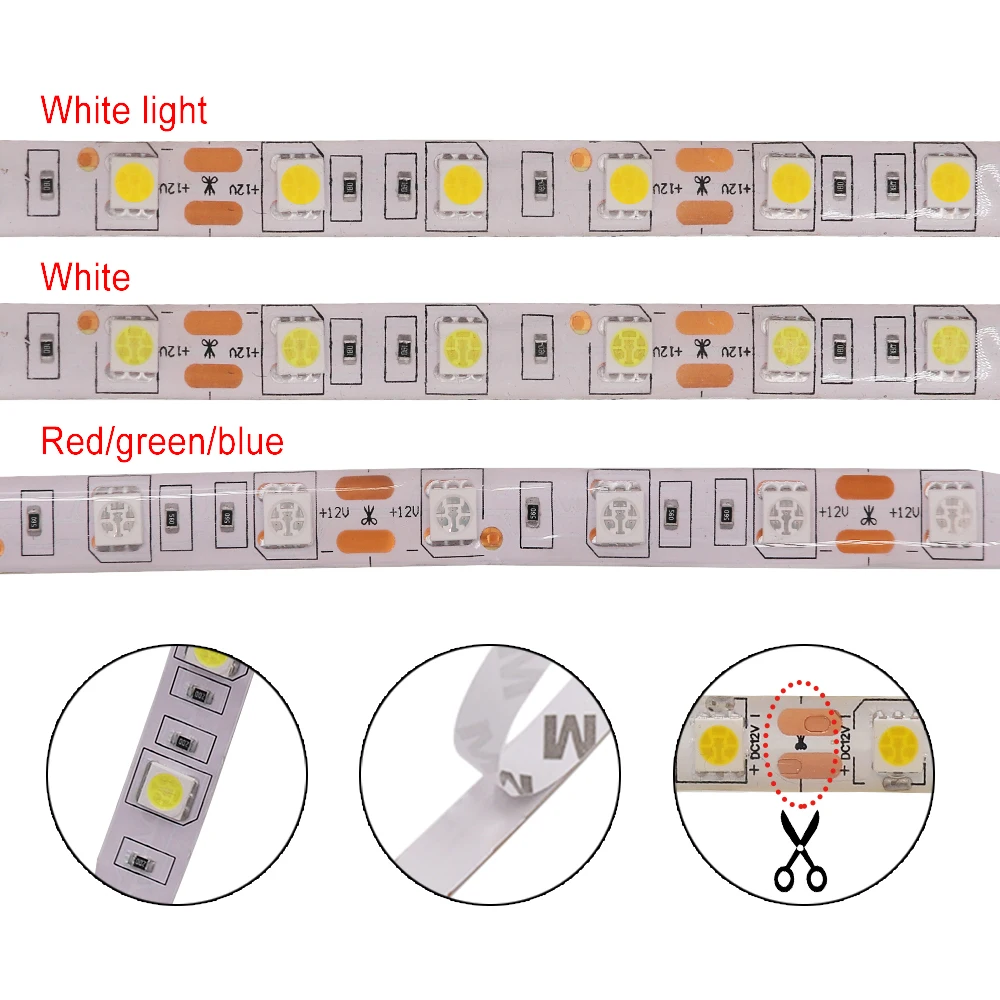 DC 12V Led Strip SMD 5050 5054 2835 Waterproof 6000K 4000K 3000K 60 120 240Leds/m Flexible LED Ribbon Tape Light Strip Lamp 5m