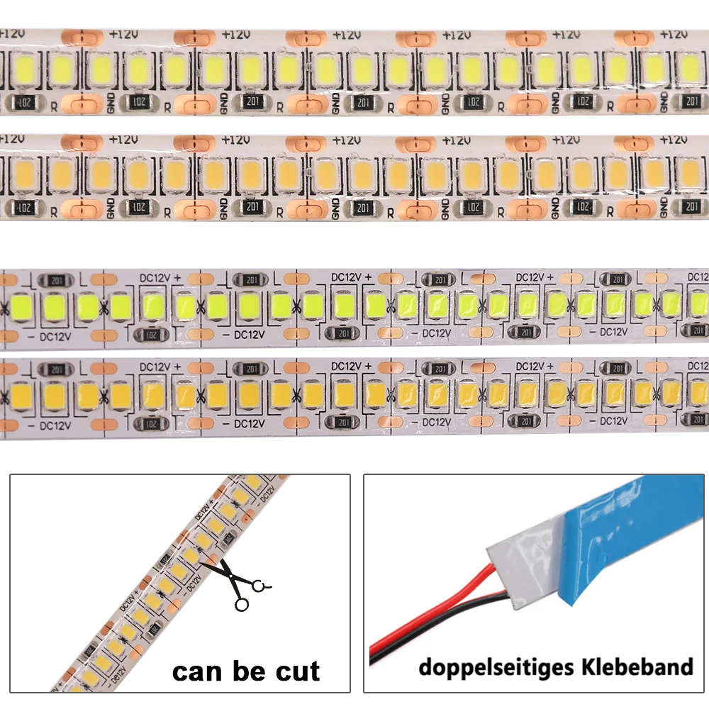 DC 12V Led Strip SMD 5050 5054 2835 Waterproof 6000K 4000K 3000K 60 120 240Leds/m Flexible LED Ribbon Tape Light Strip Lamp 5m