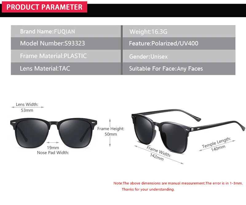 Fashion Square Polarized Sunglasses Men Women Classic Rivet Sun Glasses For Male High Quality Anti-glare Driving Shades