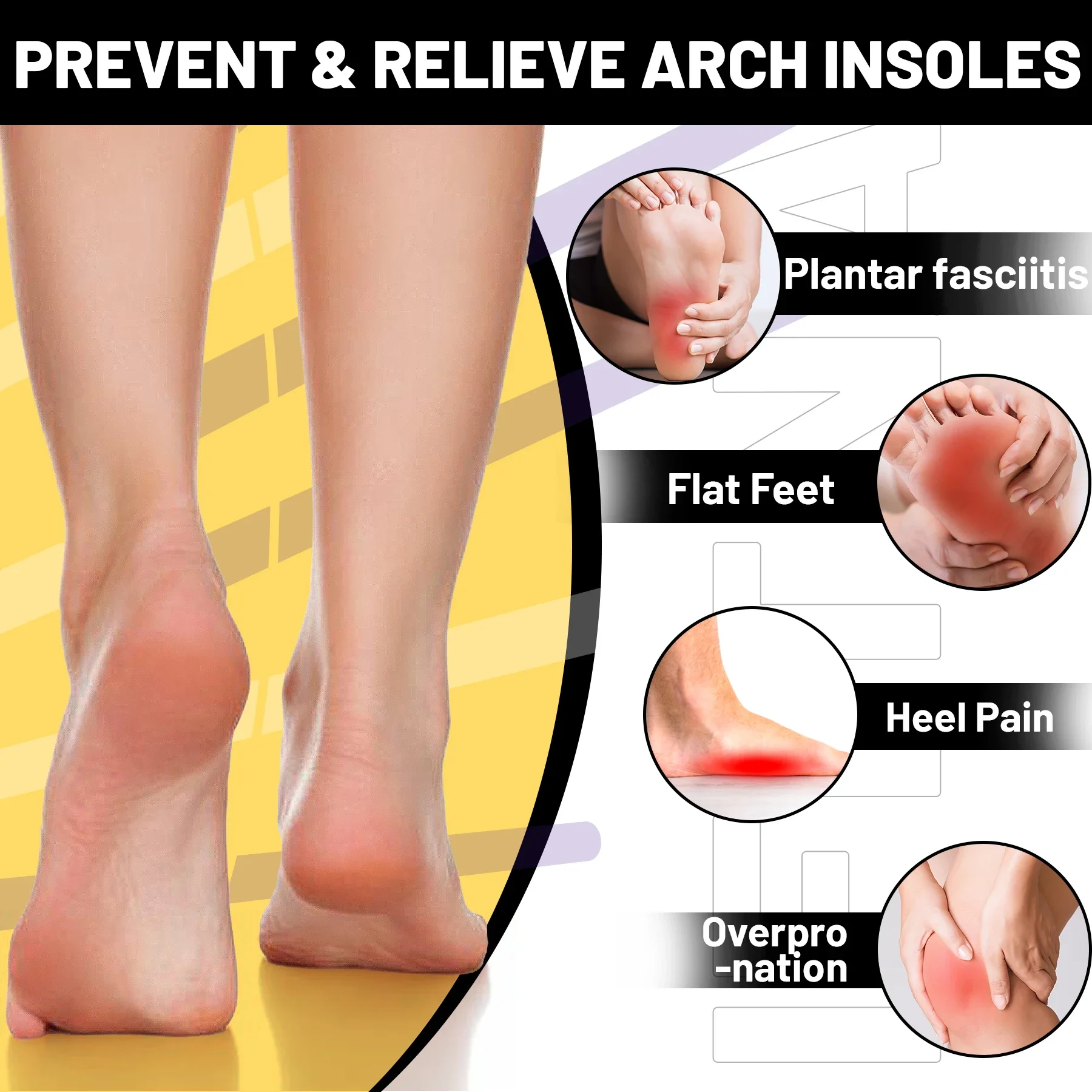 Severe Flat Foot Orthotic Insole Plantar Fasciitis Relieve Heel Pain Arch Support Shoes Insert For Women Men Sneakers Boots Sole