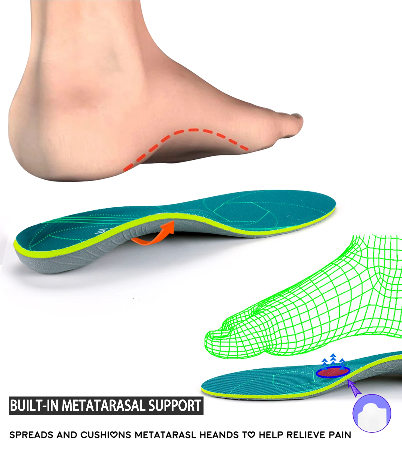 Severe Flat Foot Orthotic Insole Plantar Fasciitis Relieve Heel Pain Arch Support Shoes Insert For Women Men Sneakers Boots Sole