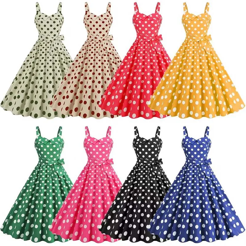 Polka Dot Party Dress Elegant Women Summer Puff Sleeve Square Collar Elastic Waist Vintage Midi Sundress Casual Beach