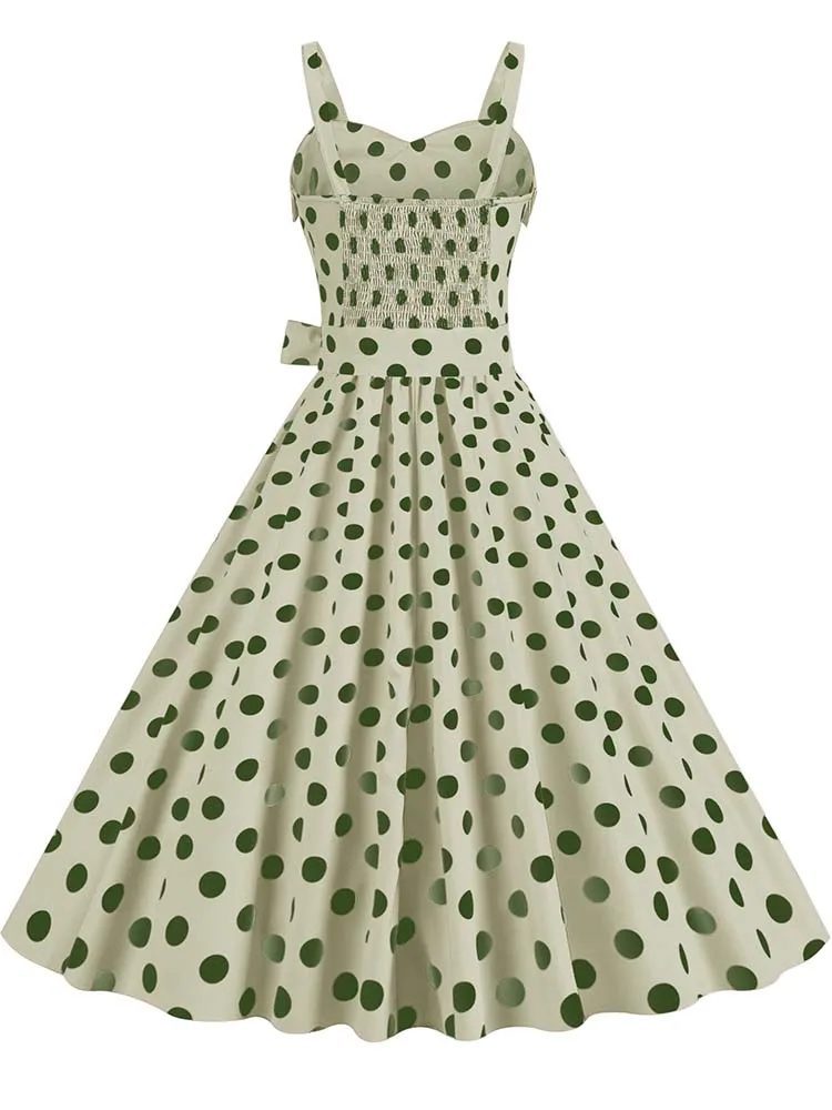 Polka Dot Party Dress Elegant Women Summer Puff Sleeve Square Collar Elastic Waist Vintage Midi Sundress Casual Beach