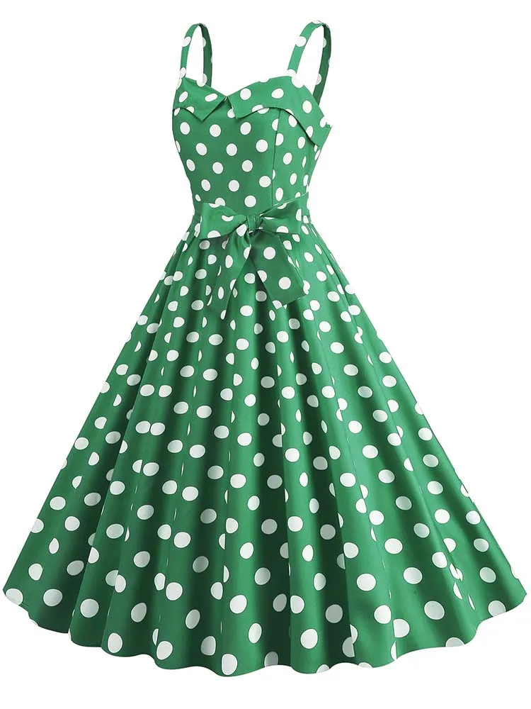 Polka Dot Party Dress Elegant Women Summer Puff Sleeve Square Collar Elastic Waist Vintage Midi Sundress Casual Beach