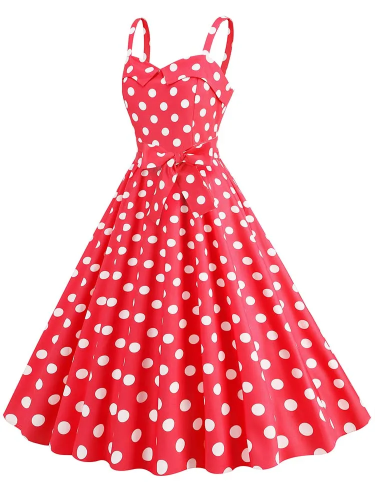 Polka Dot Party Dress Elegant Women Summer Puff Sleeve Square Collar Elastic Waist Vintage Midi Sundress Casual Beach