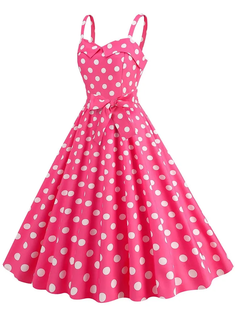 Polka Dot Party Dress Elegant Women Summer Puff Sleeve Square Collar Elastic Waist Vintage Midi Sundress Casual Beach