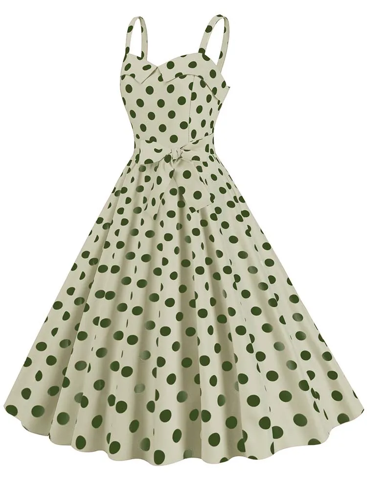 Polka Dot Party Dress Elegant Women Summer Puff Sleeve Square Collar Elastic Waist Vintage Midi Sundress Casual Beach
