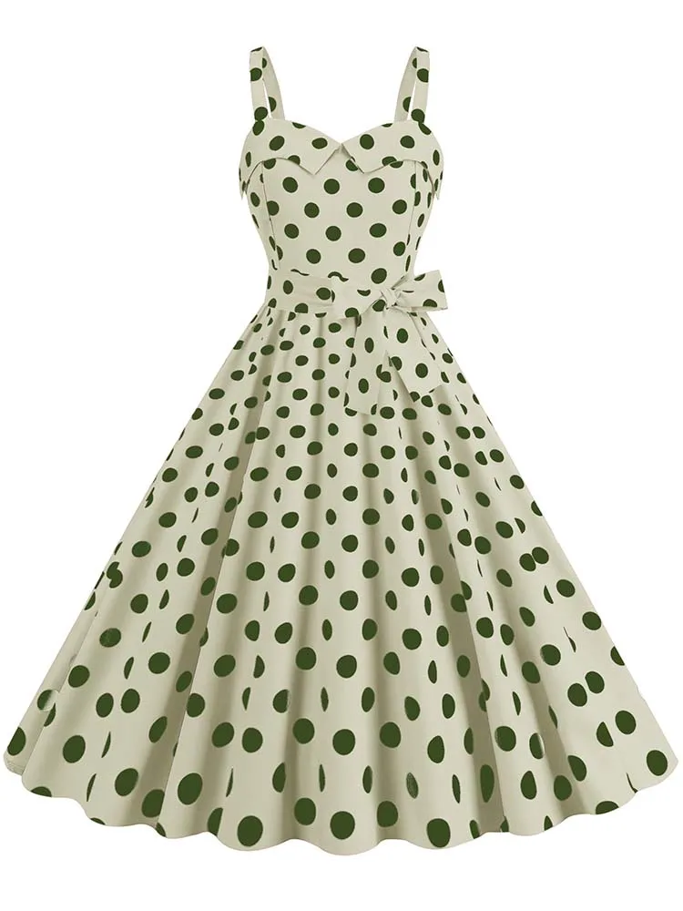 Polka Dot Party Dress Elegant Women Summer Puff Sleeve Square Collar Elastic Waist Vintage Midi Sundress Casual Beach