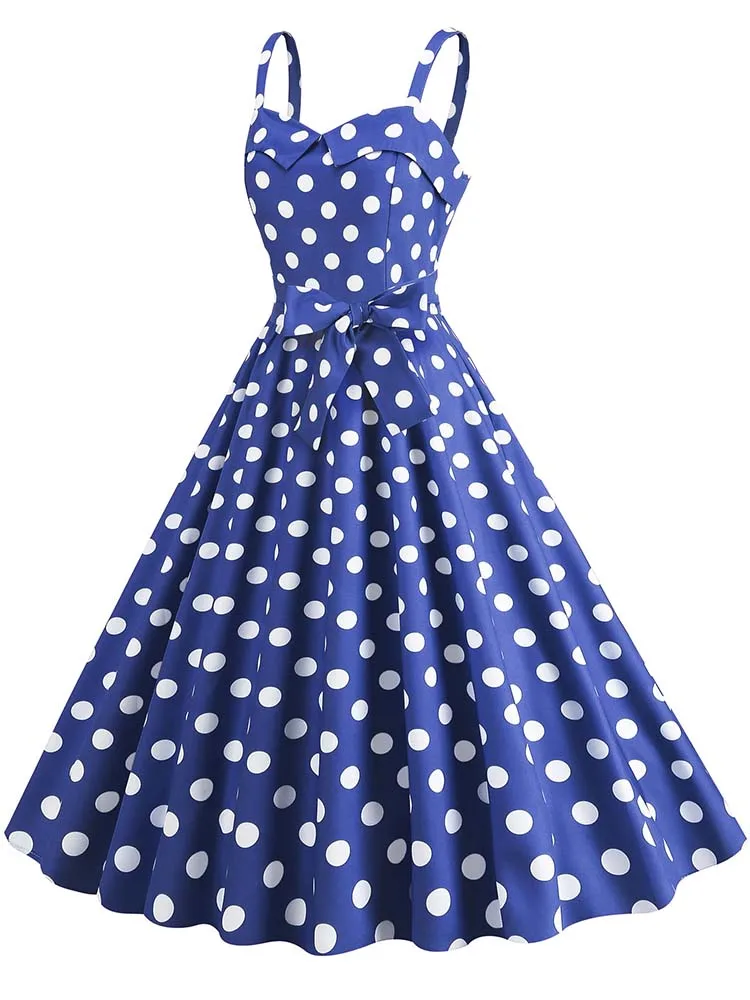 Polka Dot Party Dress Elegant Women Summer Puff Sleeve Square Collar Elastic Waist Vintage Midi Sundress Casual Beach