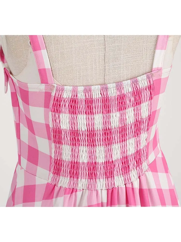 Polka Dot Party Dress Elegant Women Summer Puff Sleeve Square Collar Elastic Waist Vintage Midi Sundress Casual Beach
