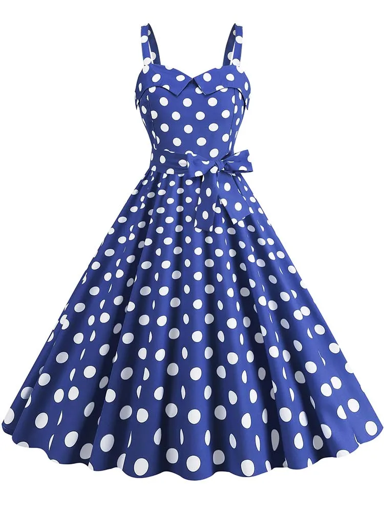 Polka Dot Party Dress Elegant Women Summer Puff Sleeve Square Collar Elastic Waist Vintage Midi Sundress Casual Beach