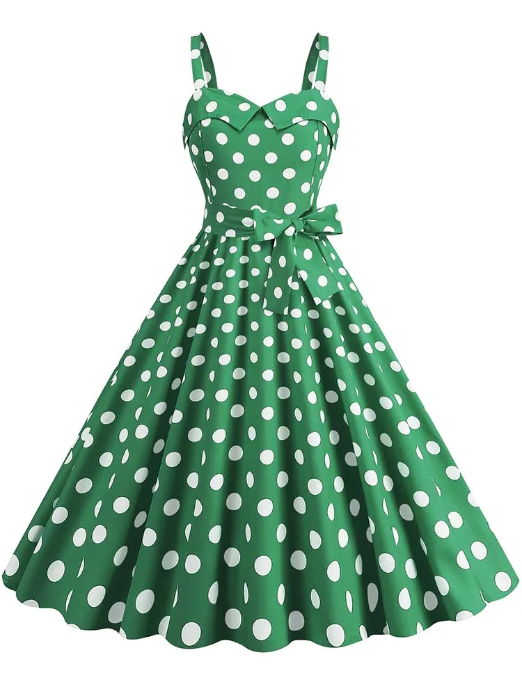 Polka Dot Party Dress Elegant Women Summer Puff Sleeve Square Collar Elastic Waist Vintage Midi Sundress Casual Beach