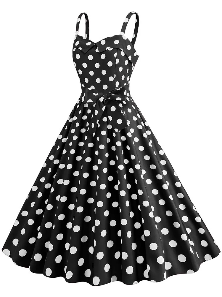 Polka Dot Party Dress Elegant Women Summer Puff Sleeve Square Collar Elastic Waist Vintage Midi Sundress Casual Beach