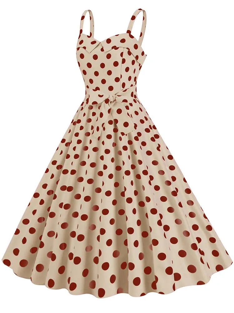 Polka Dot Party Dress Elegant Women Summer Puff Sleeve Square Collar Elastic Waist Vintage Midi Sundress Casual Beach