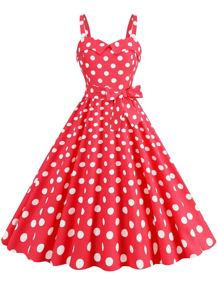 Polka Dot Party Dress Elegant Women Summer Puff Sleeve Square Collar Elastic Waist Vintage Midi Sundress Casual Beach
