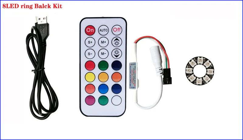 DC5V WS2812b Individually Addressable 5050 RGB Pixel Ring 8/16/24/35/45Leds Black/White PCB With 21Key Mini USB Controller Kit