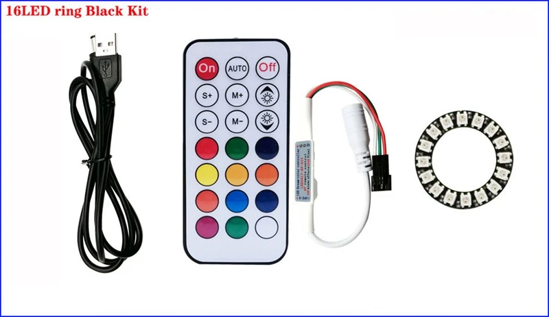 DC5V WS2812b Individually Addressable 5050 RGB Pixel Ring 8/16/24/35/45Leds Black/White PCB With 21Key Mini USB Controller Kit