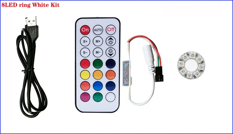 DC5V WS2812b Individually Addressable 5050 RGB Pixel Ring 8/16/24/35/45Leds Black/White PCB With 21Key Mini USB Controller Kit