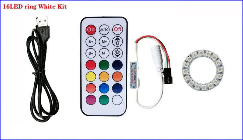 DC5V WS2812b Individually Addressable 5050 RGB Pixel Ring 8/16/24/35/45Leds Black/White PCB With 21Key Mini USB Controller Kit