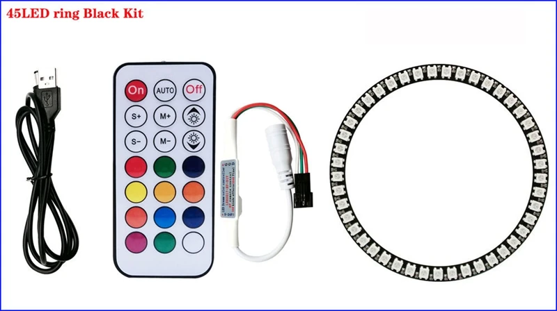 DC5V WS2812b Individually Addressable 5050 RGB Pixel Ring 8/16/24/35/45Leds Black/White PCB With 21Key Mini USB Controller Kit