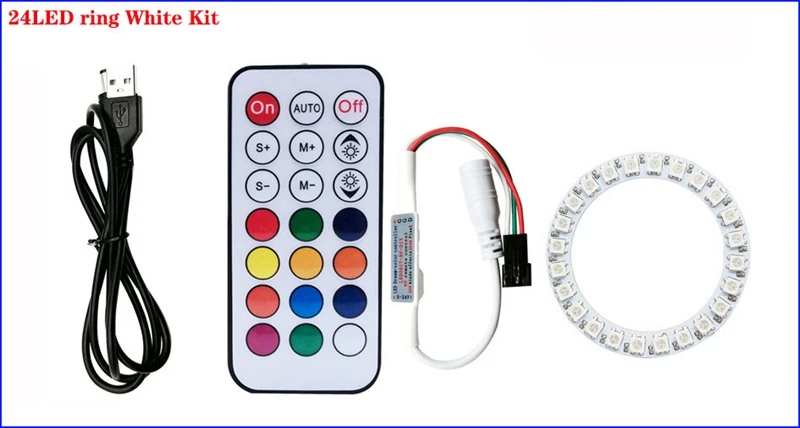 DC5V WS2812b Individually Addressable 5050 RGB Pixel Ring 8/16/24/35/45Leds Black/White PCB With 21Key Mini USB Controller Kit