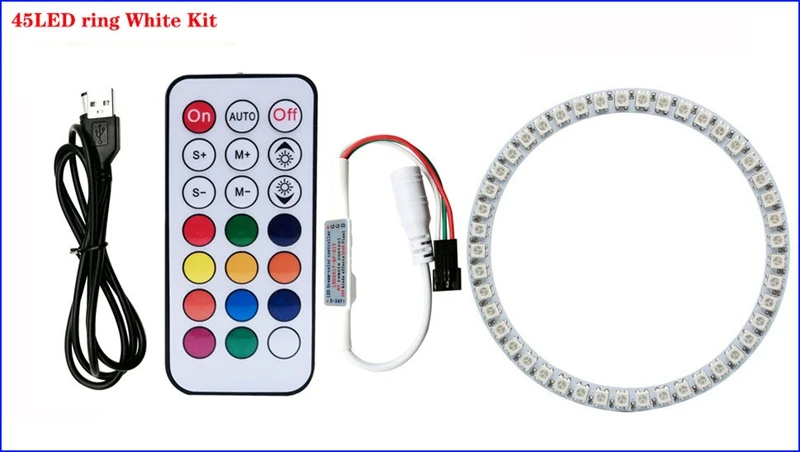DC5V WS2812b Individually Addressable 5050 RGB Pixel Ring 8/16/24/35/45Leds Black/White PCB With 21Key Mini USB Controller Kit