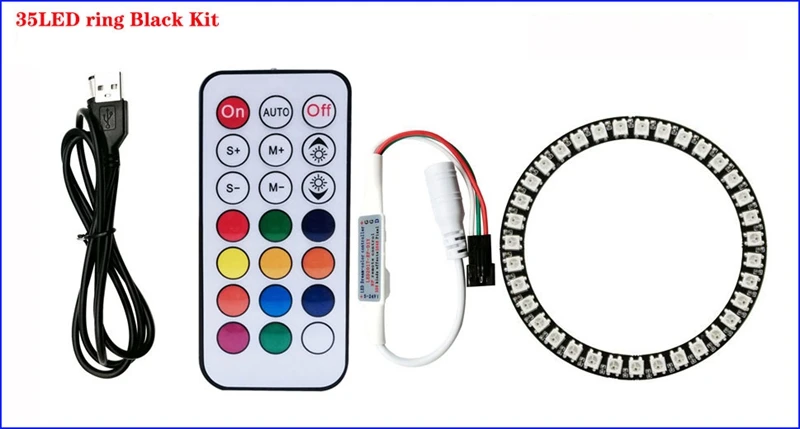 DC5V WS2812b Individually Addressable 5050 RGB Pixel Ring 8/16/24/35/45Leds Black/White PCB With 21Key Mini USB Controller Kit