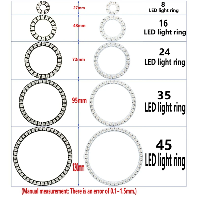 DC5V WS2812b Individually Addressable 5050 RGB Pixel Ring 8/16/24/35/45Leds Black/White PCB With 21Key Mini USB Controller Kit