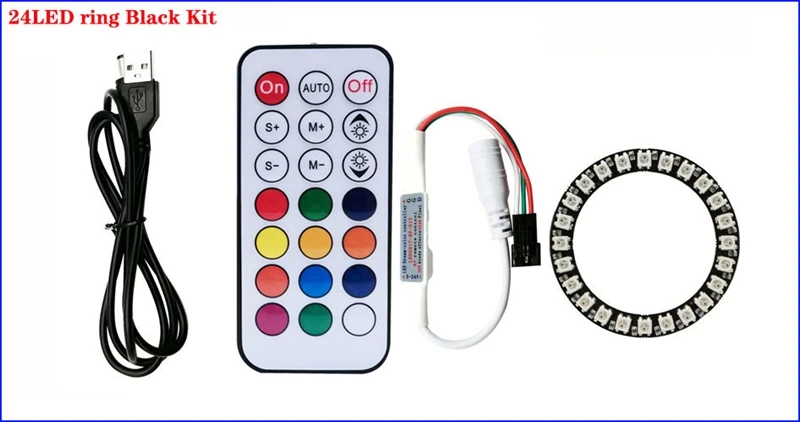 DC5V WS2812b Individually Addressable 5050 RGB Pixel Ring 8/16/24/35/45Leds Black/White PCB With 21Key Mini USB Controller Kit