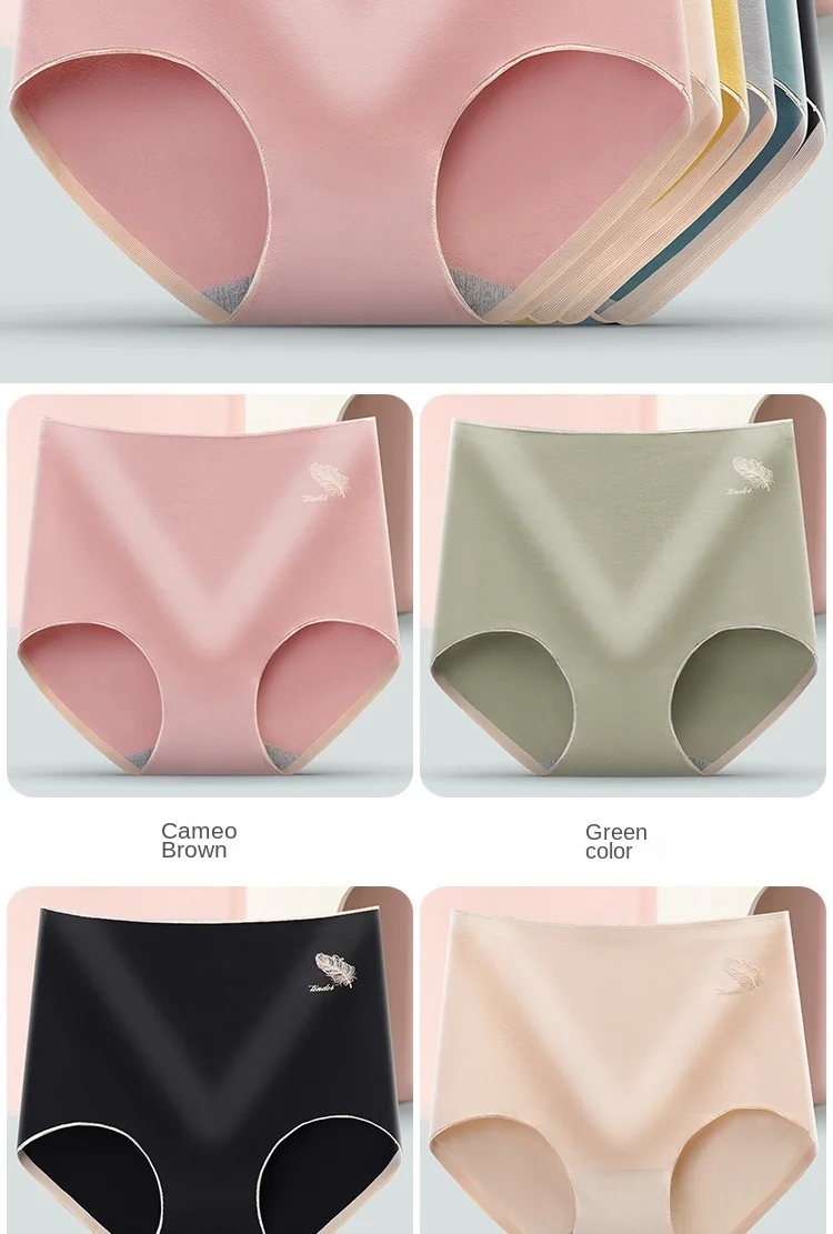 Women's Cotton Underwear Sexy Solid Color Panties Fashion Comfort Briefs Plus Size High Waist Seamless Soft Panties Lingerie