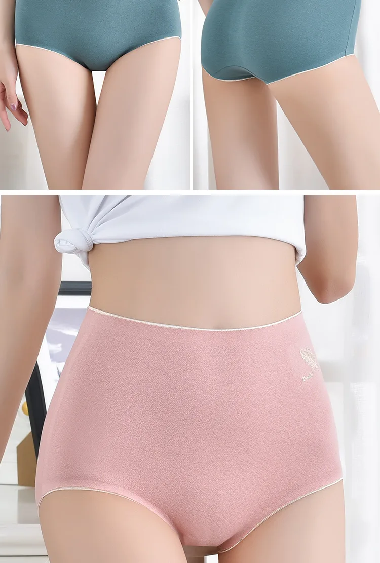 Women's Cotton Underwear Sexy Solid Color Panties Fashion Comfort Briefs Plus Size High Waist Seamless Soft Panties Lingerie