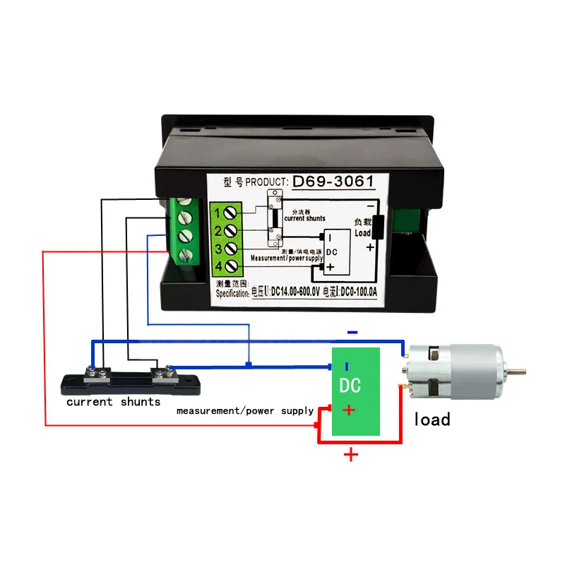 LCD 4 in 1 DC Power Energy Meter Monitor Voltmeter Ammeter DC14.00-600.0V 20A/50A/100A Volt Amp Watt KWH Monitor