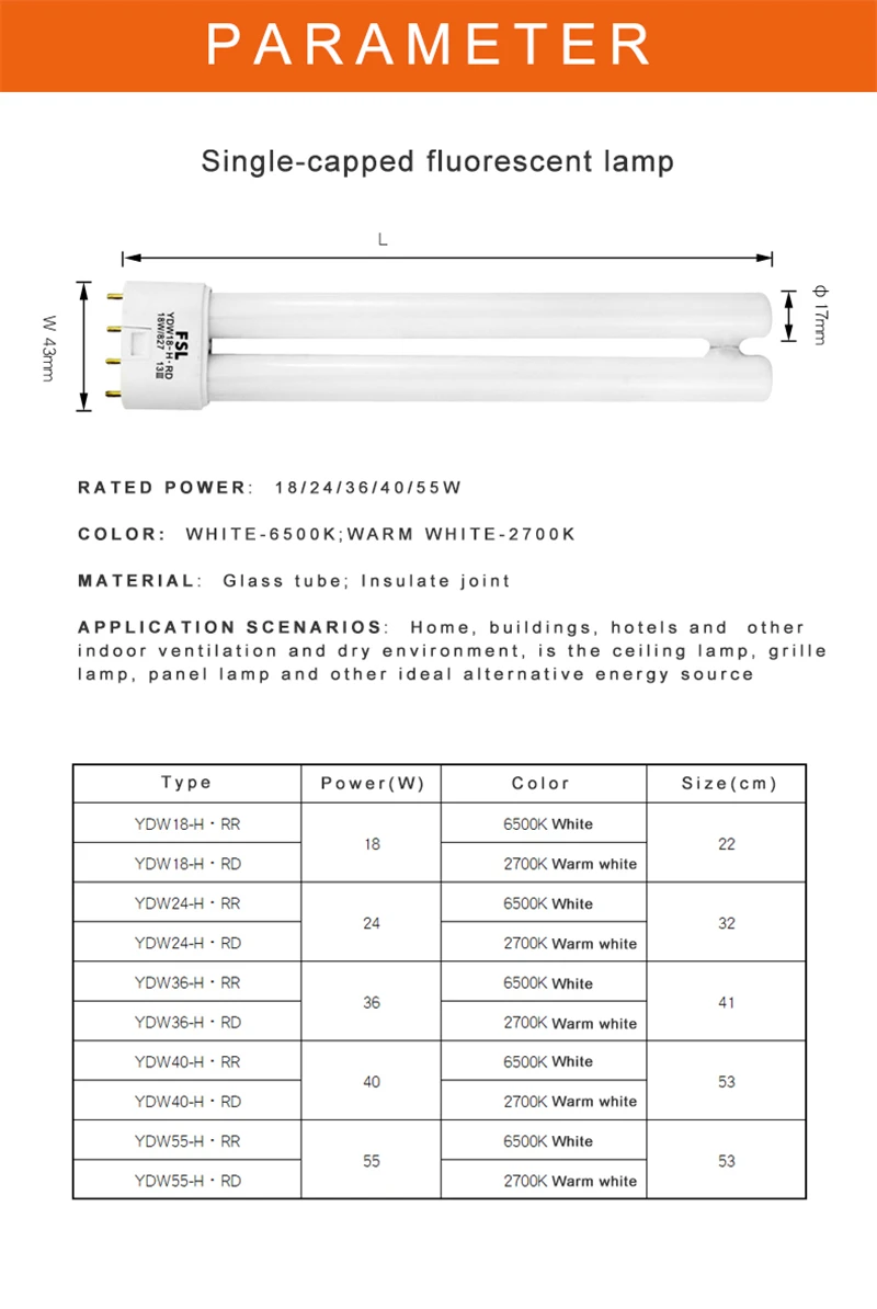 18W 24W 36W 40W 55W Fluorescent Lamp 4 Pins Twin-Tube Energy-saving Light Base Energy Saving Tube H 2G11 White Yellow AC220V