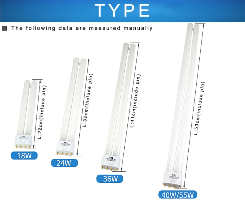 18W 24W 36W 40W 55W Fluorescent Lamp 4 Pins Twin-Tube Energy-saving Light Base Energy Saving Tube H 2G11 White Yellow AC220V