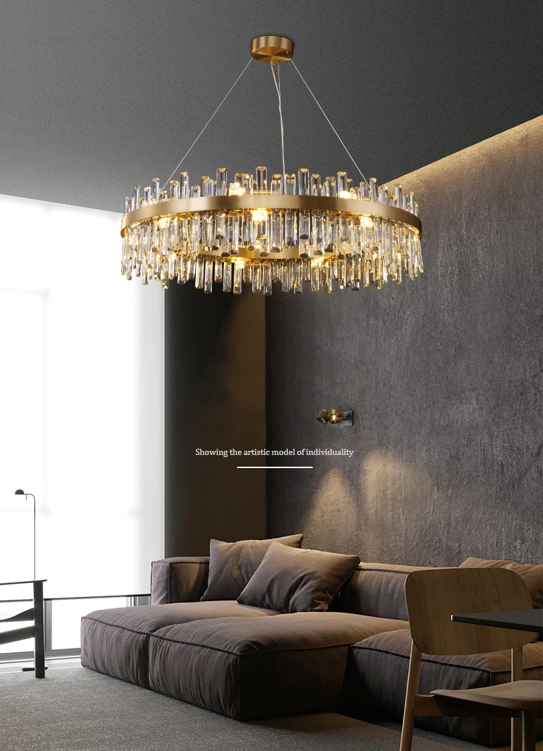 Golden Chrome Silver Round Oval Crystal LED Hanging Lamps Chandelier Lighting Suspension Luminaire Lampen For Dinning Room