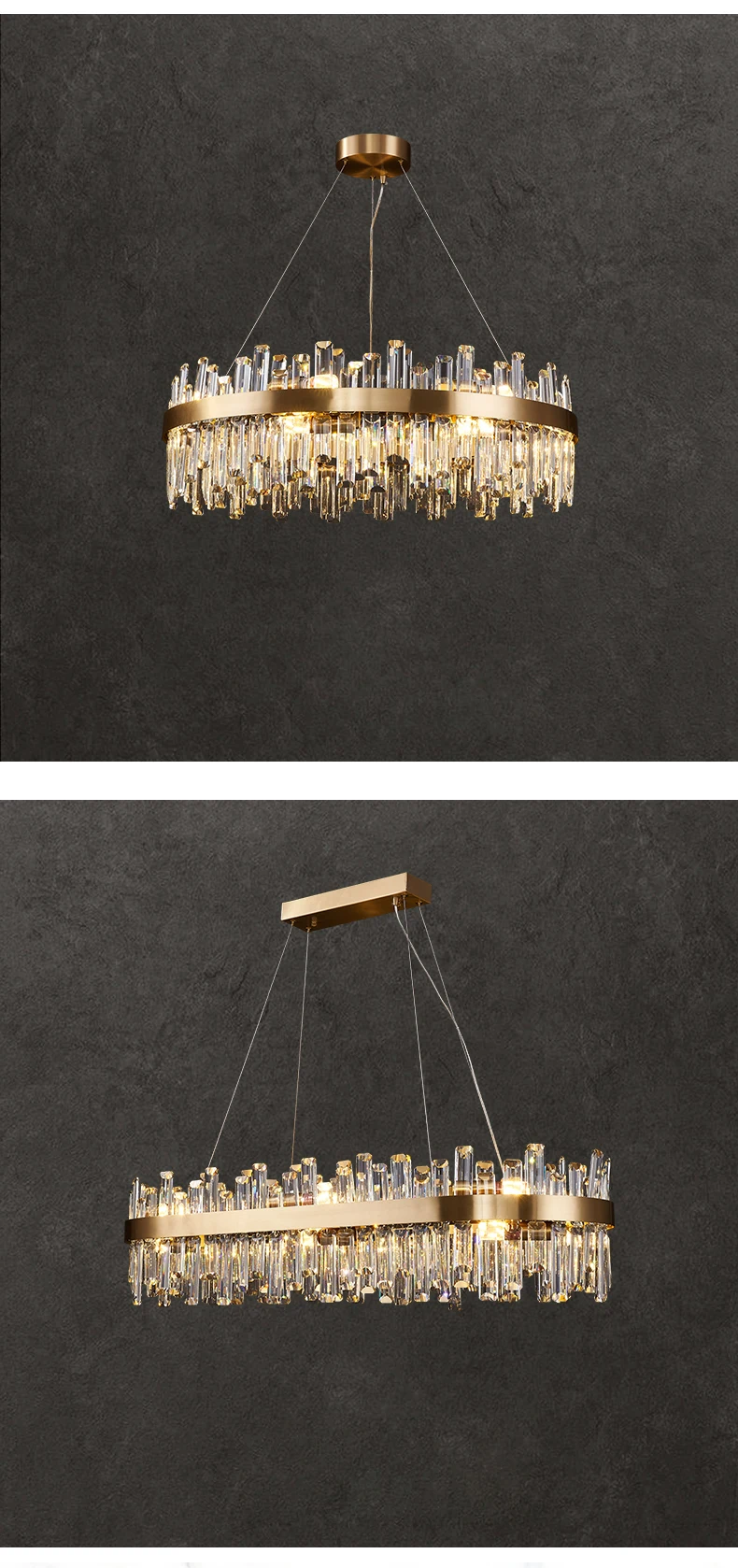 Golden Chrome Silver Round Oval Crystal LED Hanging Lamps Chandelier Lighting Suspension Luminaire Lampen For Dinning Room